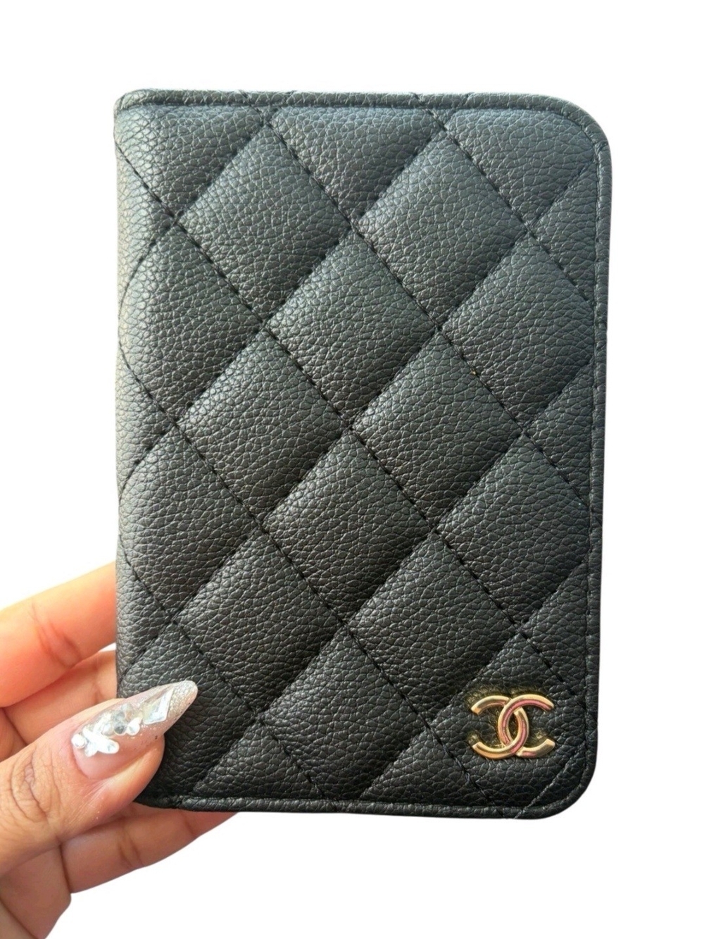 Beaute Black Quilted Wallet Or Passport with Gold Accent
